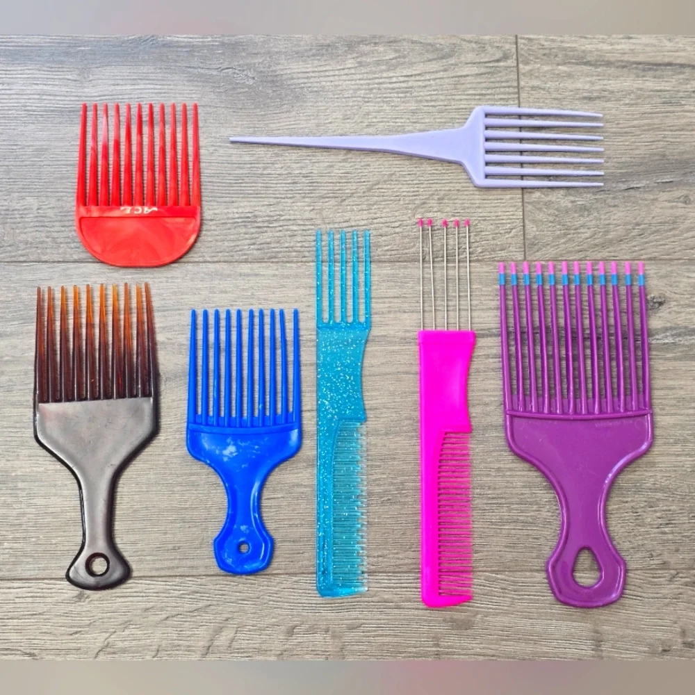 80's Retro Hair Pick Lot Of 7 Vintage